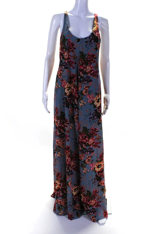 Deal Zone Emilia Wickstead Womens Floral Print Sleeveless Maxi Dress Blue