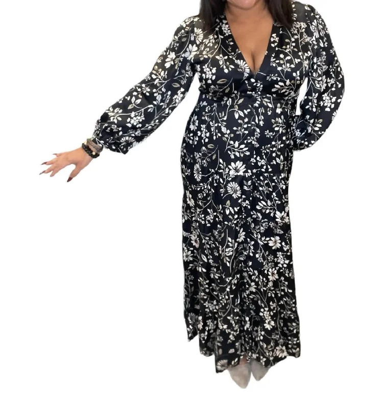 Markdown Madness Fall Floral Maxi Dress In Black/cream