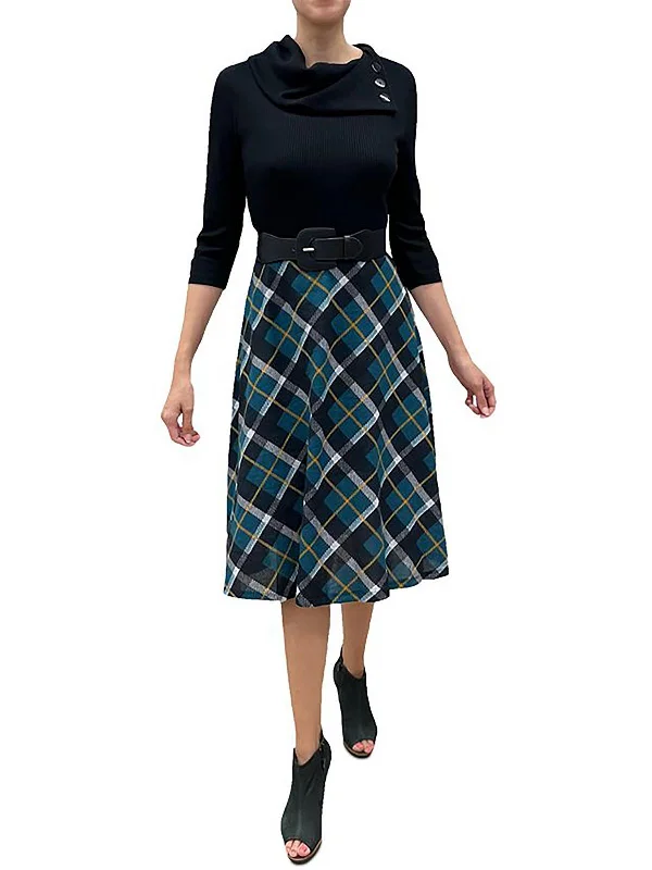 Price Break Womens Plaid Cowl Neck Sweaterdress