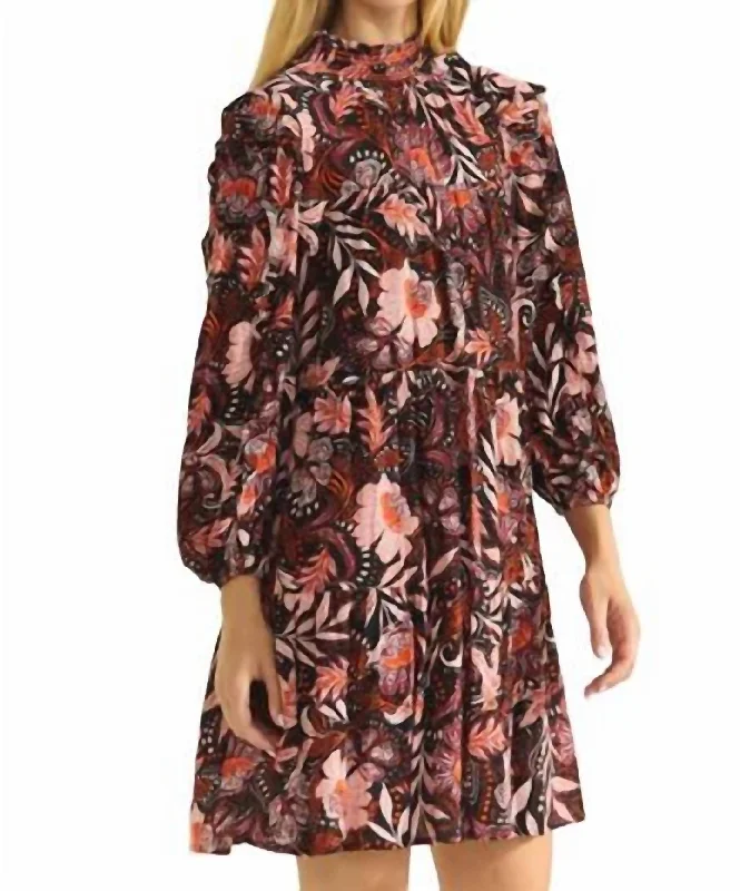 Limited Stock Alayna Long Sleeve Dress In Black Multi