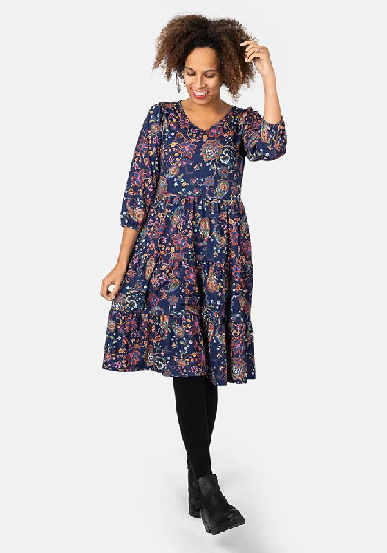 Stock Clearance Vaughn Spiced Paisley Print Tiered Hem Dress
