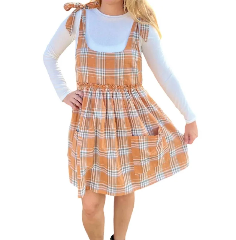 Time-Limited Offer Soft Cotton Lined Baby Doll Shoulder Tied Dress In Rust Combo
