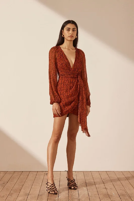 Today's Special ATRANI PLUNGED LONG SLEEVE MINI DRESS