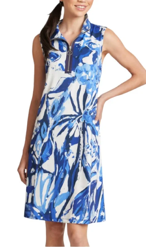 Super Sale Zip Dress In Blue & White