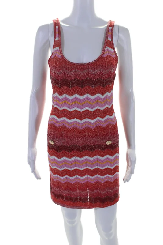 Bonus Savings Milly Womens Metallic Chevron Print Sleeveless Mini Dress Multicolor