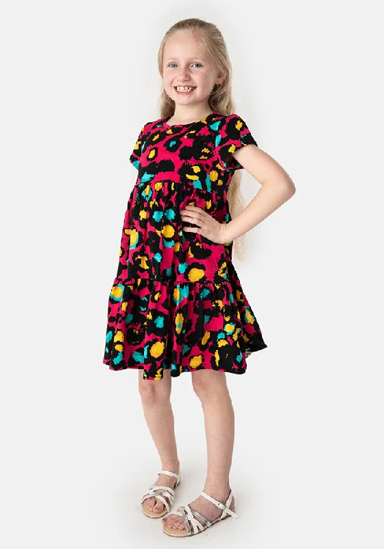 Hurry In Children's Pink Animal Print Cotton Dress (Mariah)