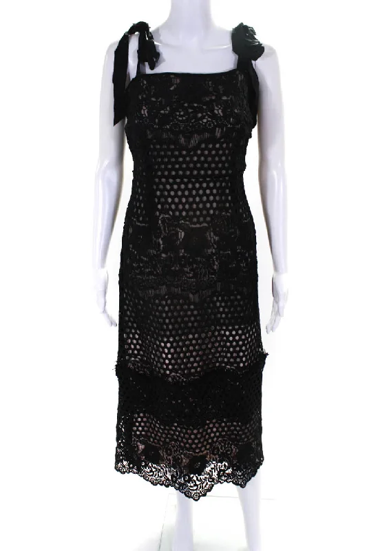Final Markdown Alice McCall Womens Embroidered Floral Print Eyelet A-line Dress Black