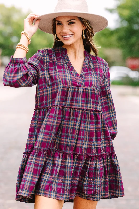 Buy More, Save More One Way Plum Purple Plaid Dress