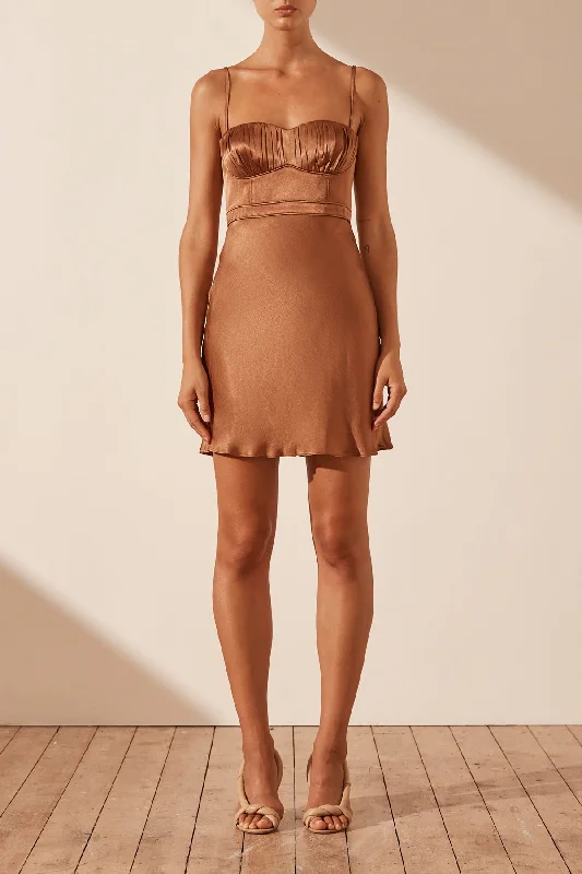 Low Prices LA LUNE CORDED RUCHED MINI DRESS - ALMOND