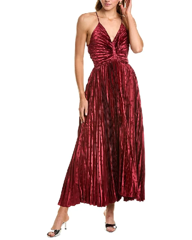Referral Discount Beulah Pleated Dot Midi Dress