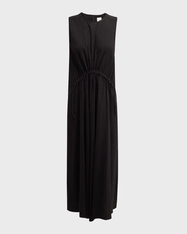 One-DAY Sale Ida Sleeveless Cotton Seersucker Midi Dress