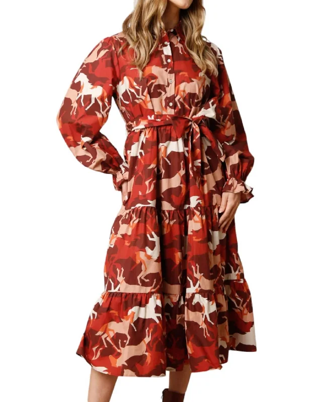 Bonus Savings Poplin Maxi Shirt Dress In Horse Print