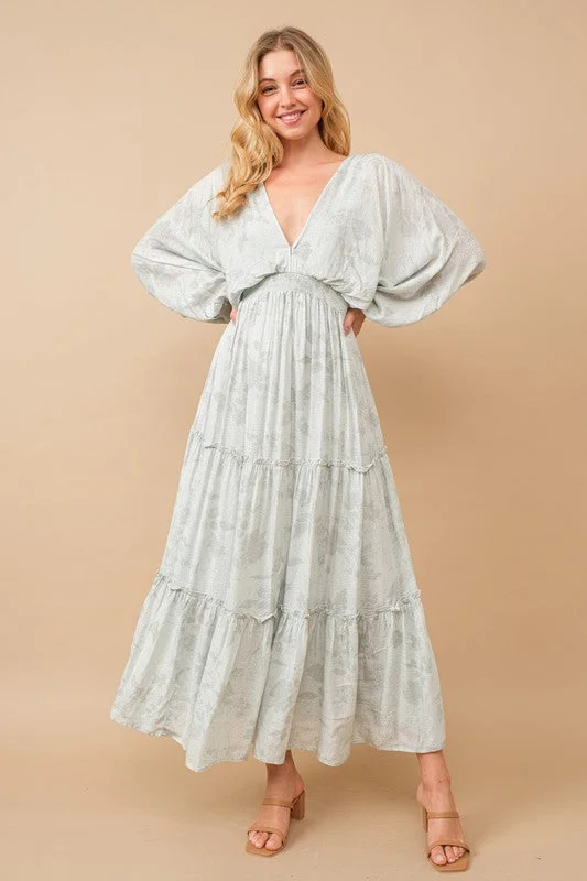 Anniversary Sale Jacquard Floral Dolman Maxi Dress