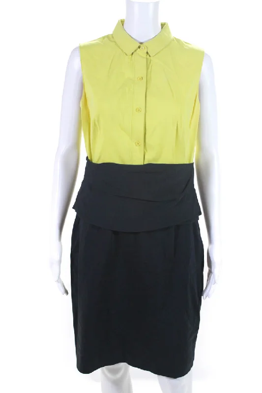 Special Savings Akris Punto Women's Collared Button Front Sheath Dress Yellow Navy