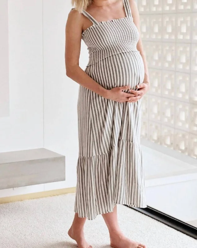 Price Smash Ollie Striped Smocked Maternity Dress In Black