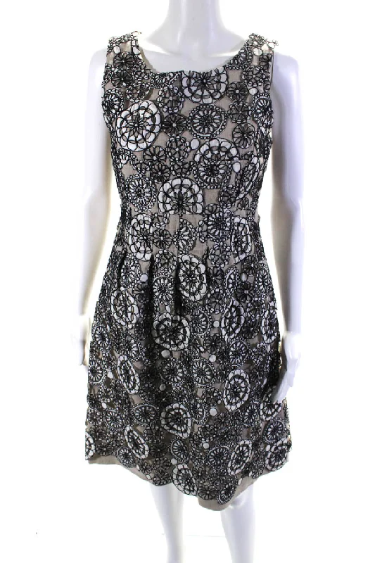 Exclusive Offers Lela Rose Womens Lace Canvas Sleeveless Crew Neck A Line Dress Beige