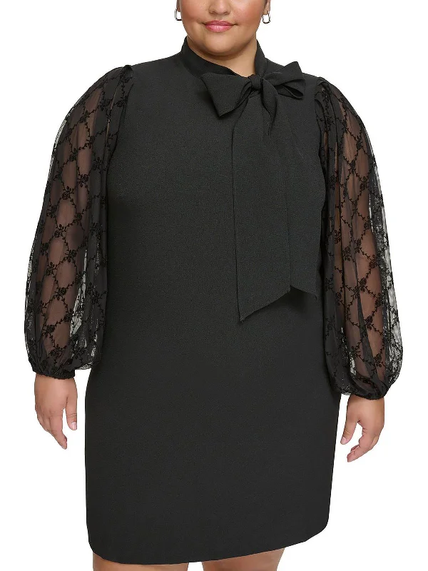 Stock Clearance Plus Womens Floral Sheer Sleeve Cocktail And Party Dress