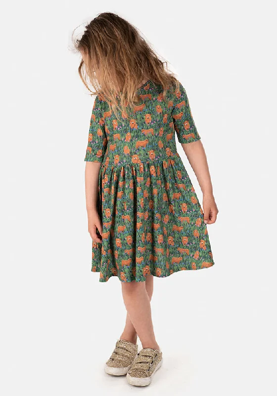 Last Chance Children's Highland Cow Print Dress (Morag)