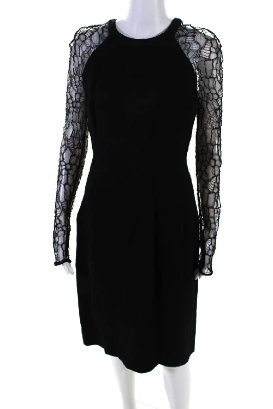 Deal of the Day Jason Wu Womens Back Zip Lace Long Sleeve Crew Neck Sheath Dress Black