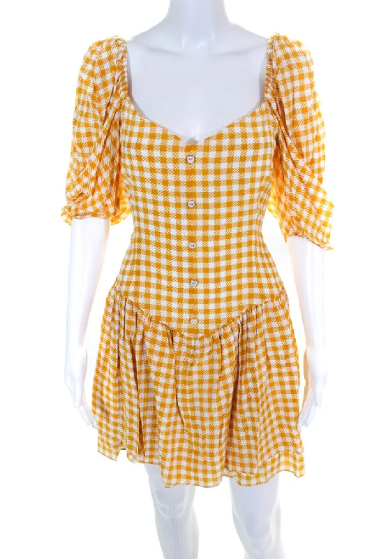 Best Bargains Caroline Constas Womens Quinn Dress Yellow Gingham