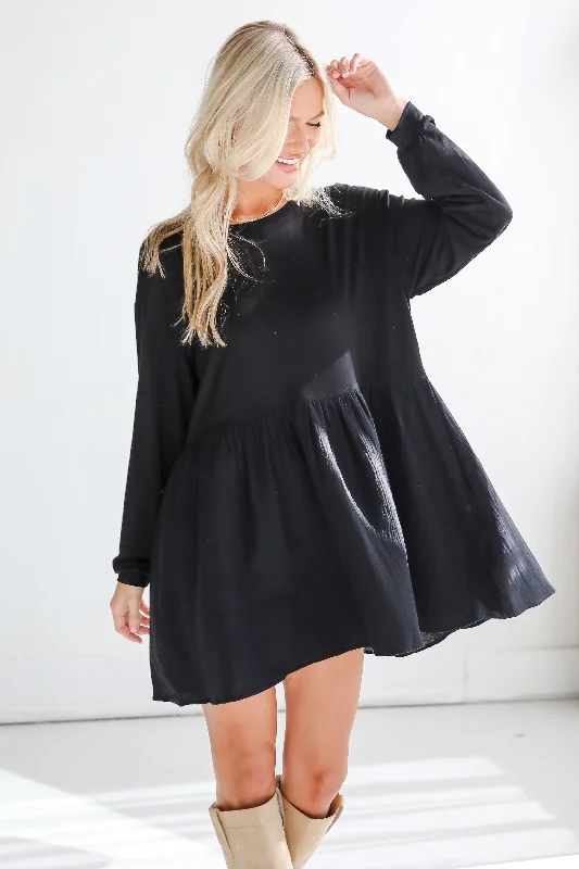 New Deals Cutest Persuasion Black Linen Contrast Babydoll Mini Dress