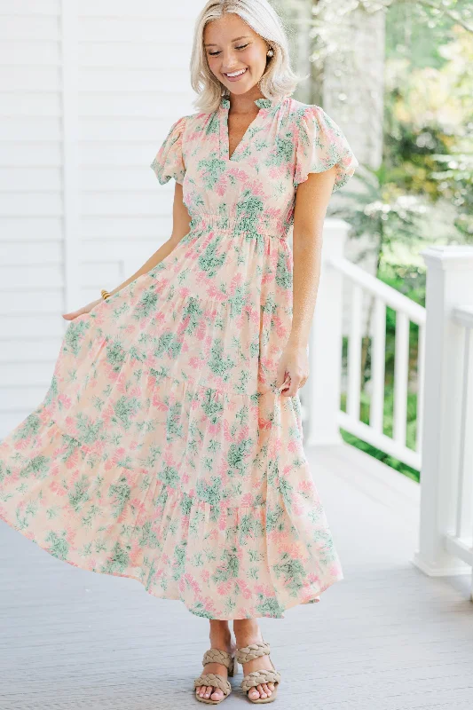Overstock Sale Heard It All Peach Pink Floral Maxi Dress