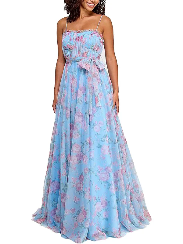 Super Bargain Juniors Womens Drapey Tulle Evening Dress