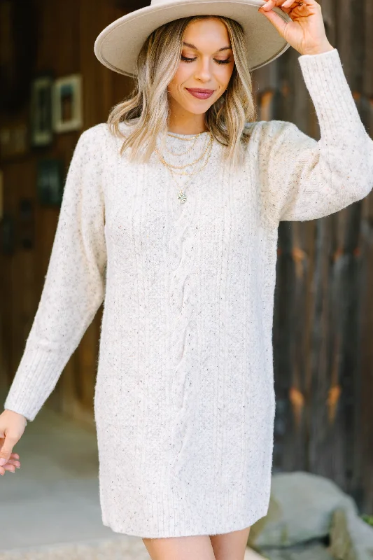 Hurry In I Believe In You Oatmeal White Sweater Dress