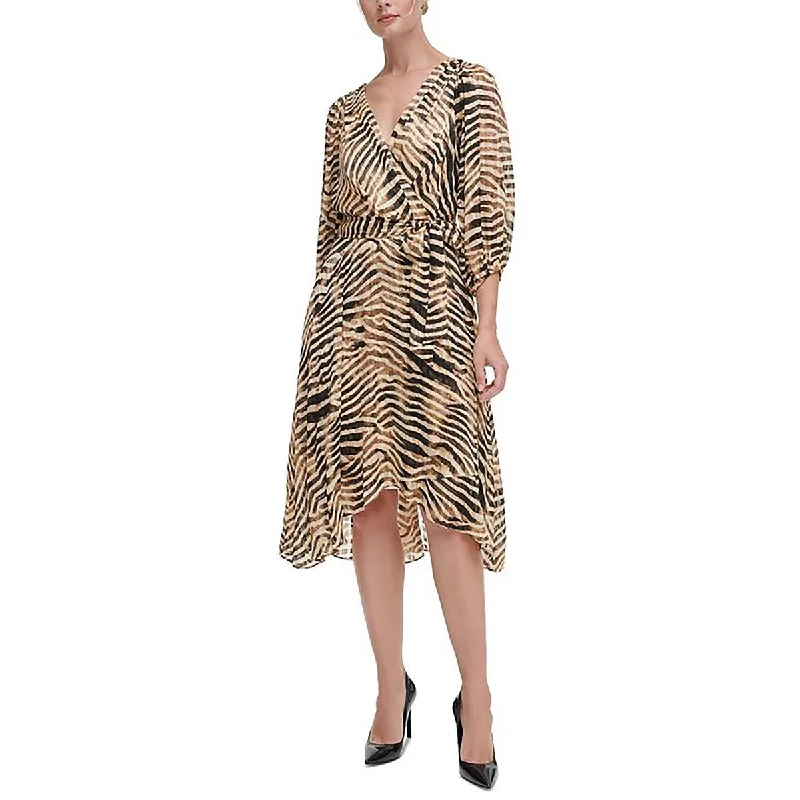 Weekend Deal Womens Faux Wrap A-Line Fit & Flare Dress