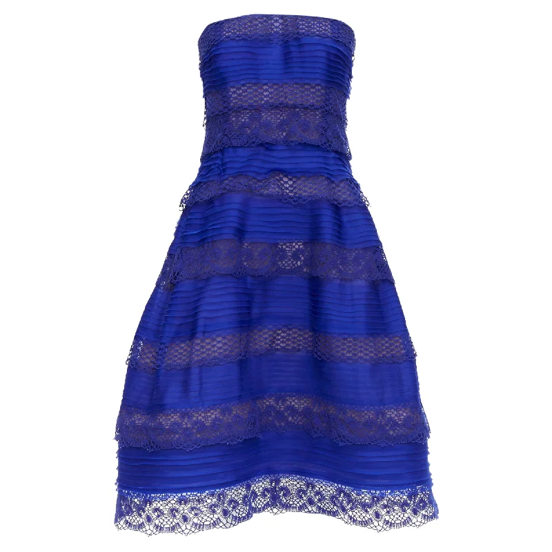 Bargain Prices Oscar De La Renta Lace Trim Overlay Strapless Cocktail Dress