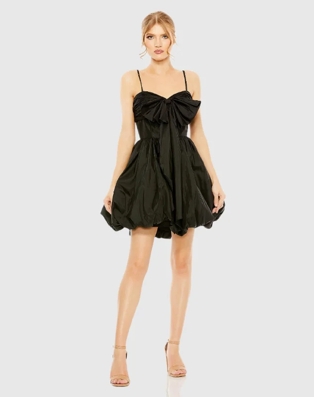Can't Be Beat Black Spaghetti Strap Center Bow Balloon Mini Dress