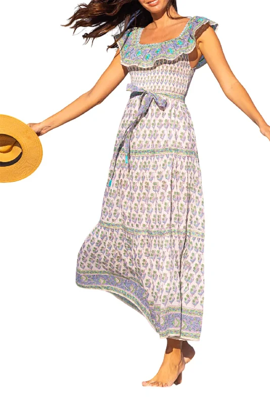 Early Access Embroidered Maxi Dress In Green Turquoise