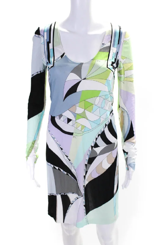 Price Meltdown Emilio Pucci Womens Scoop Neck Abstract Printed Knit Dress White Multi
