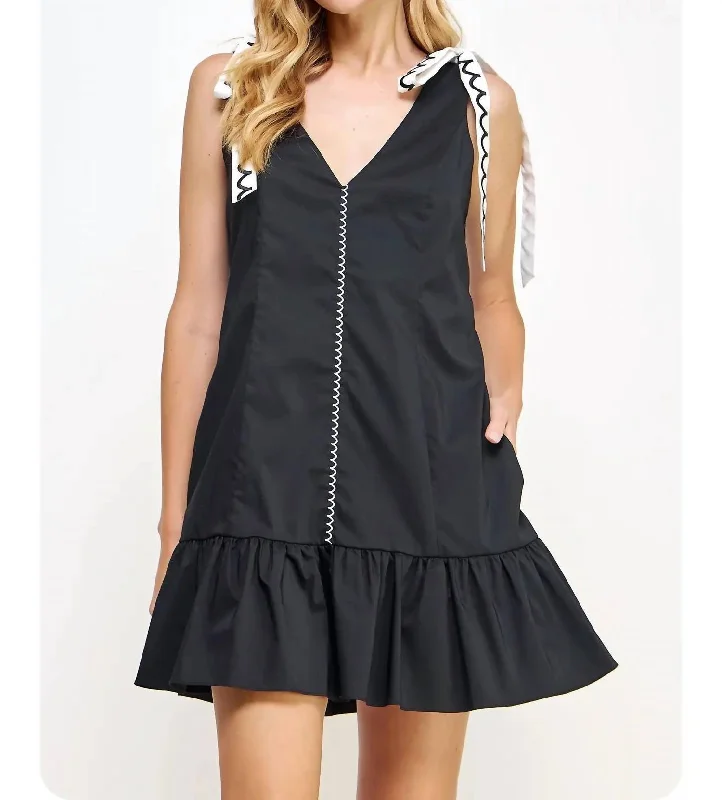 Price Break Scallop Tie Mini Dress In Black