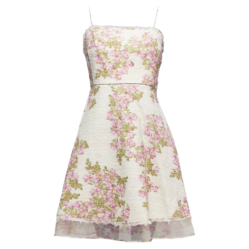 Epic Deals Giambattista Valli Floral Cotton Tweed Sheer Hem Dress