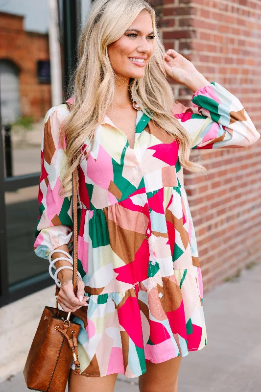 Deal Explosion Always In Mind Pink Abstract Babydoll Dress