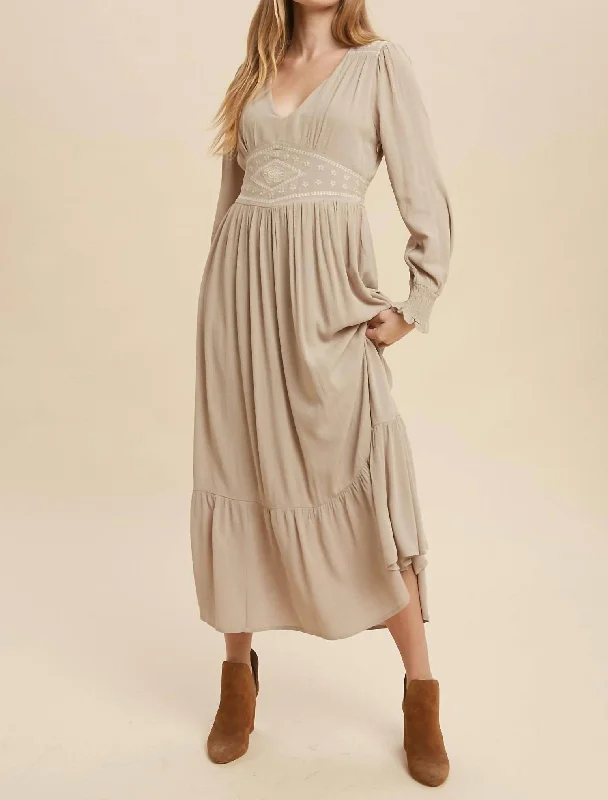 Unbeatable Prices Laura Embroidered Maxi Dress In Taupe