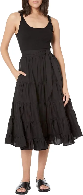 Super Deal Self-Tie Waist Dress In Black