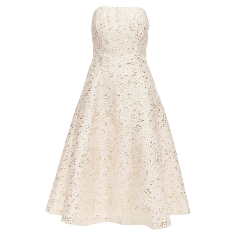 Quick Sale Ted Baker Tux Langley Acetate Blend Gold Jacquard Strapless Dress