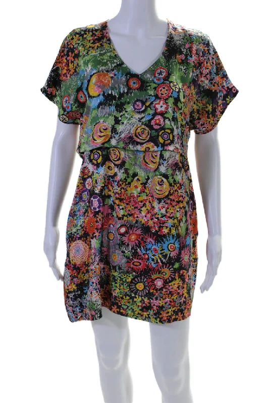 Limited Availability See by Chloe Womens Silk Floral Print V Neck A Line Dress Multi Colored