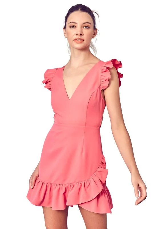 Seasonal Clearance V-Neck Ruffle Dress