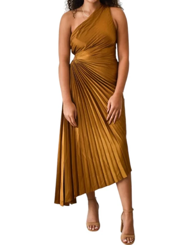 Shop and Save Golden Hour Pleated Dress In Ochre