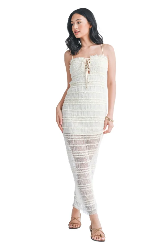 Online Only TEXTURED MESH MAXI DRESS WITH SHORT LINING