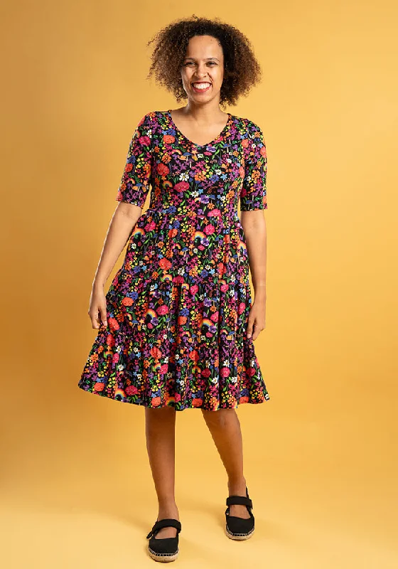 Value Deals Ayah Garden Rainbow Print Tiered Hem Cotton Dress