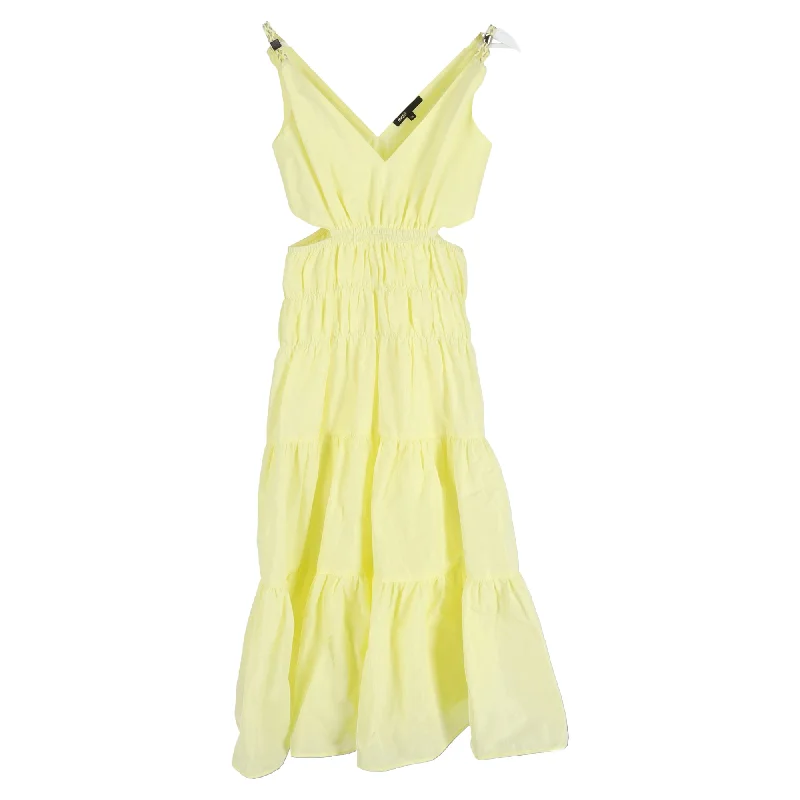 Quick Sale Maje Cutout Midi V-Neck Sleeveless Tiered Dress in Yellow Polyester