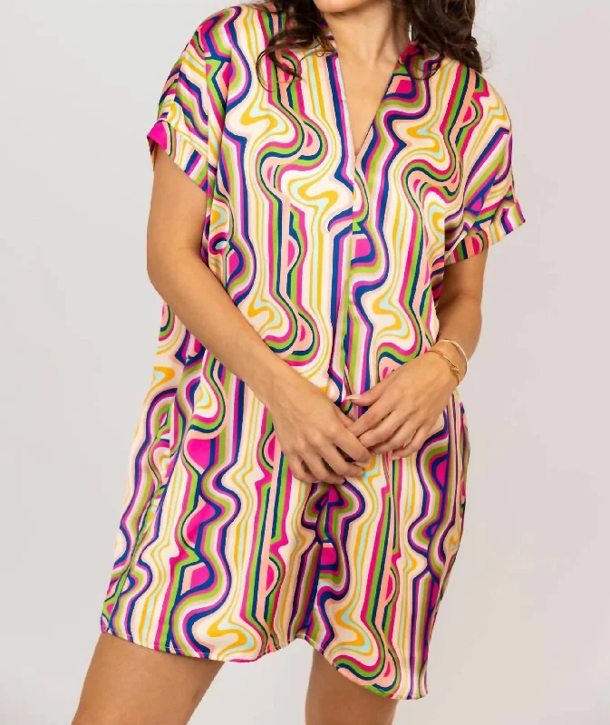 Mega Sale Abstract Vneck Satin Signature Dress In Multi Colored
