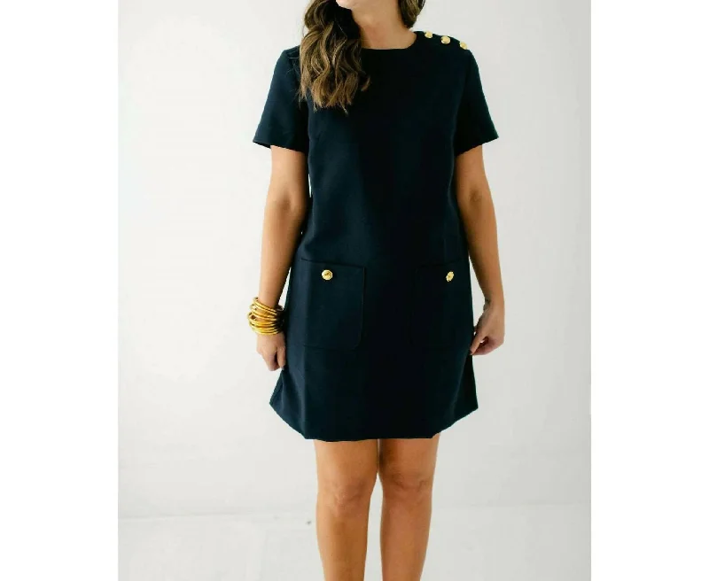 Deal Dash Gold Button Pointed Mini Dress In Navy