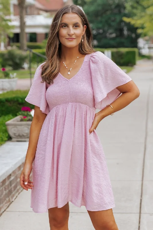 Mega Sale Pink Short Sleeve Smocked Mini Dress - FINAL SALE
