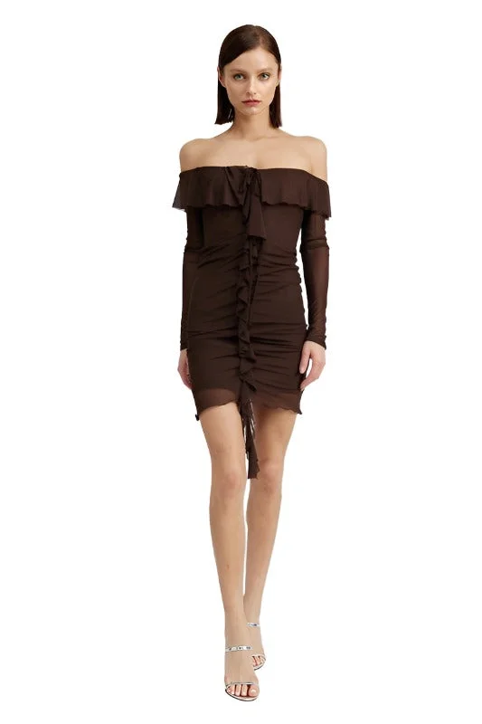 Best Bargains OFF SHOULDER MINI DRESS WITH RUFFLE DETAIL