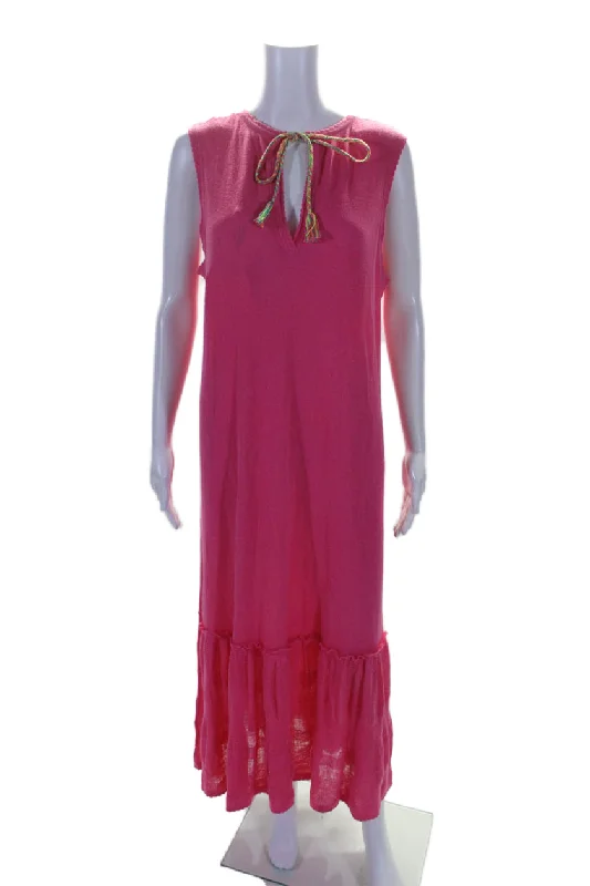 Blowout Deals Lisa Todd Womens Cotton Blend Knit Round Neck Sleeveless Maxi Dress Pink